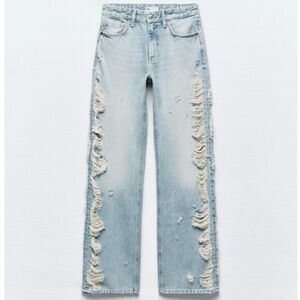 ZARA mid rise wide leg ripped jeans NWT